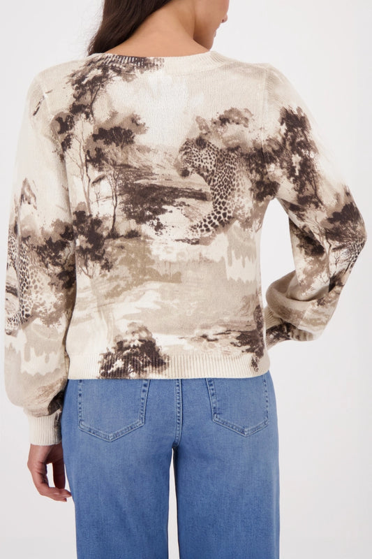 Monari Sand Crew Neck Sweater with Savannah Print
