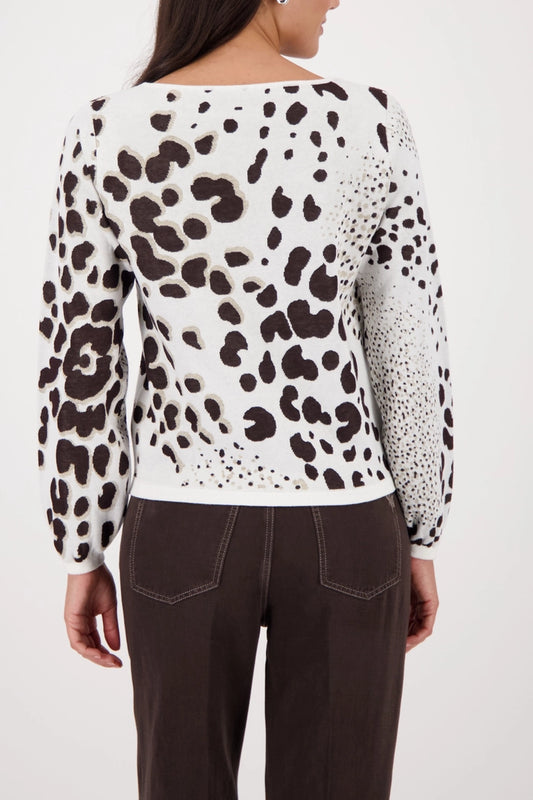 Monari Chocolate Leopard Print Jacquard Sweater