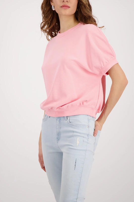 Monari Pink Short Sleeve Crew Neck Cotton Sweatshirt