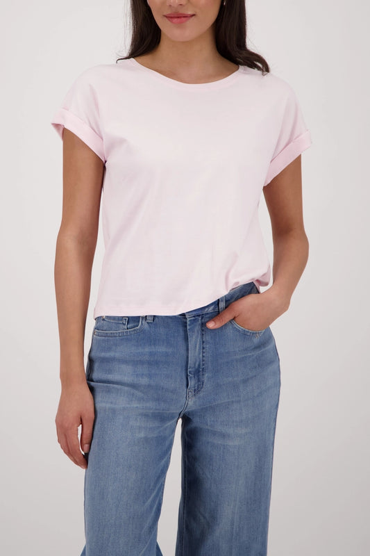 Monari Rose Basic Cotton T-Shirt with Dropped Short Sleeves with Cuffs
