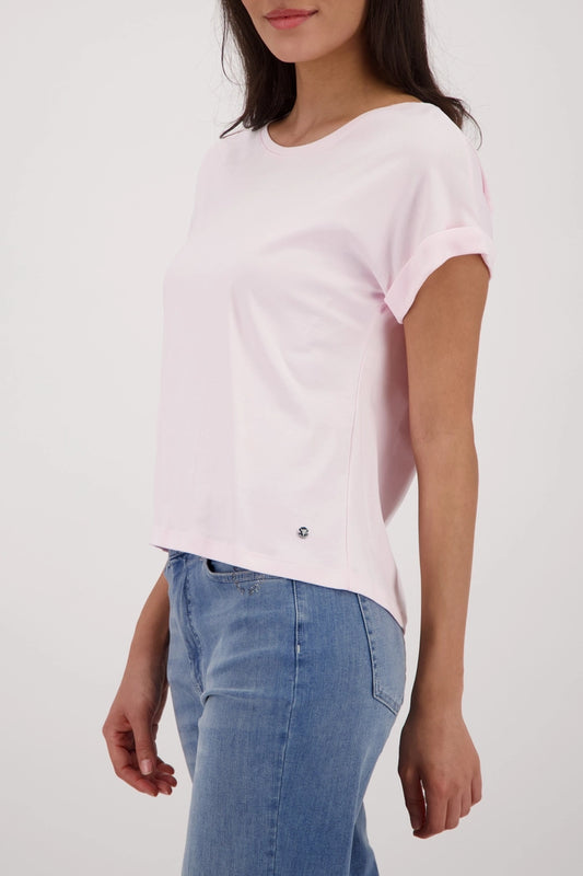 Monari Rose Basic Cotton T-Shirt with Dropped Short Sleeves with Cuffs