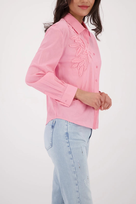 Monari Pink Long Sleeve Blouse with Appliquéd Flowers