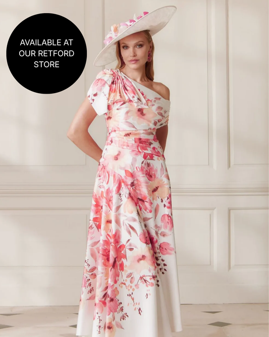 John Charles Sunset Floral Print Asymmetric Hem Crepe Dress
