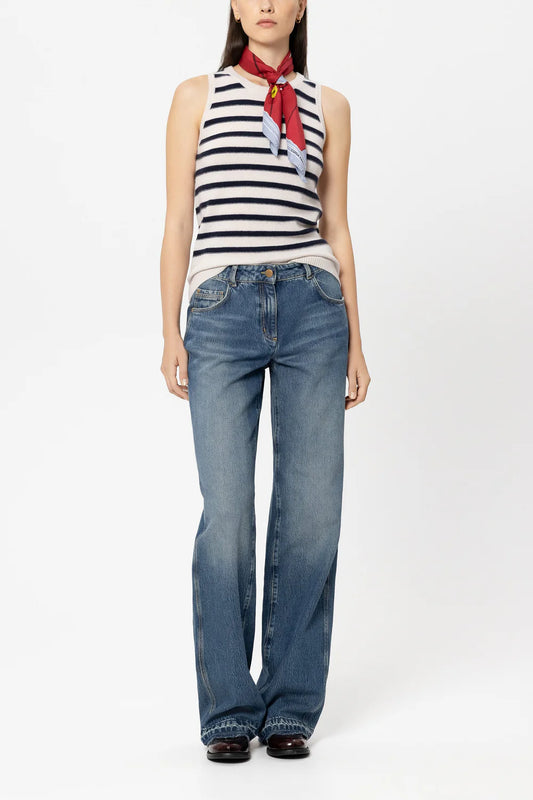 Luisa Cerano Navy Striped Cashmere Blend Tank Top