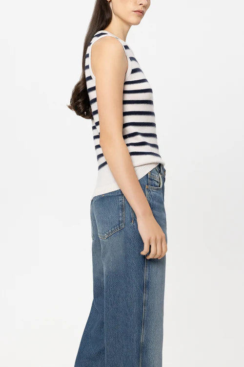 Luisa Cerano Navy Striped Cashmere Blend Tank Top