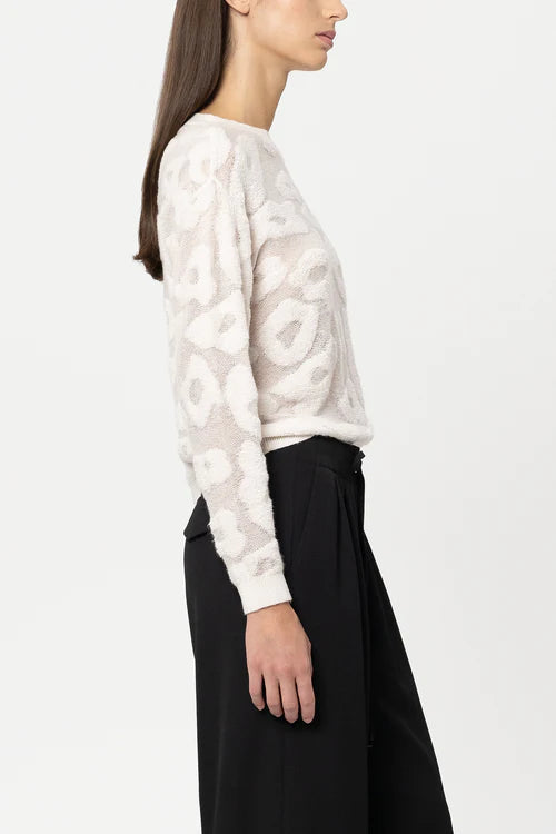 Luisa Cerano Cream Round-Neck Sweater with Leopard Pattern