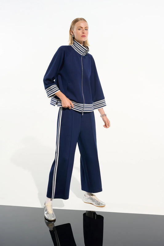 Joseph Ribkoff Indigo Scuba Jersey Jacket With Funnel Collar