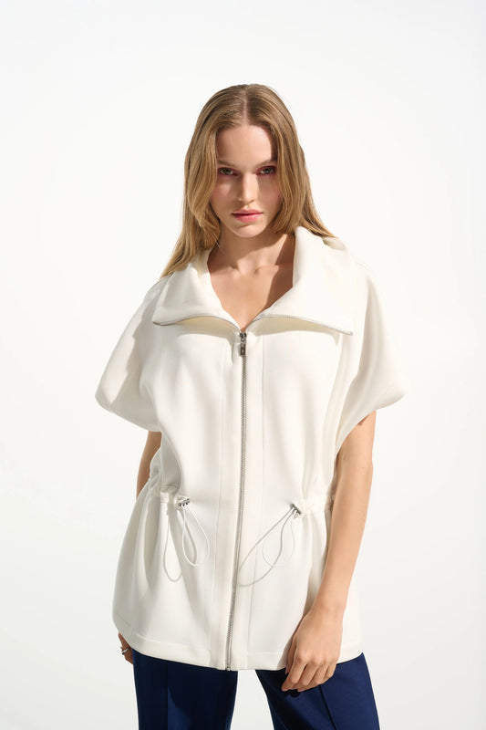Joseph Ribkoff Off-White Scuba Jersey Boxy Jacket With Drawstring Waist
