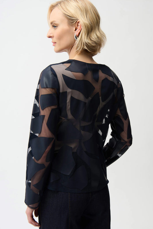 Joseph Ribkoff Midnight Blue Laser Cut Leatherette Fitted Jacket