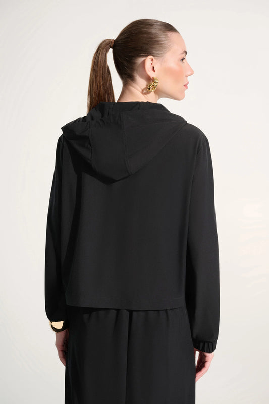 Joseph Ribkoff Black Stretch Woven Hooded Boxy Utility Jacket