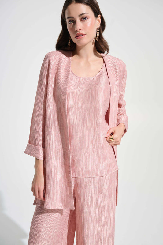 Joseph Ribkoff Rose Crinkle Jacquard Long Straight Jacket