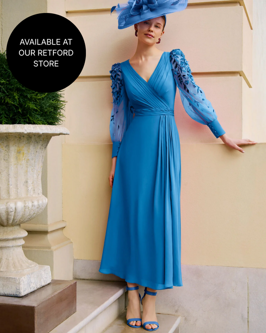 Couture Club Cyan Blue Chiffon A-Line Midi Dress