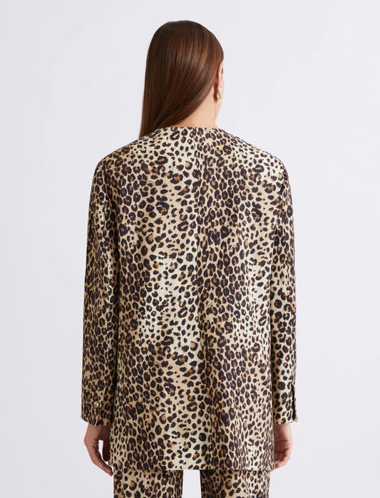 Marella Sport Beige Animal Print Linen-blend Basketweave Jacket