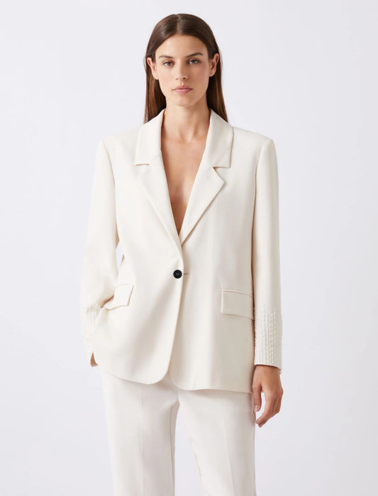 Marella White Straight-Fit Stretch Canvas Blazer