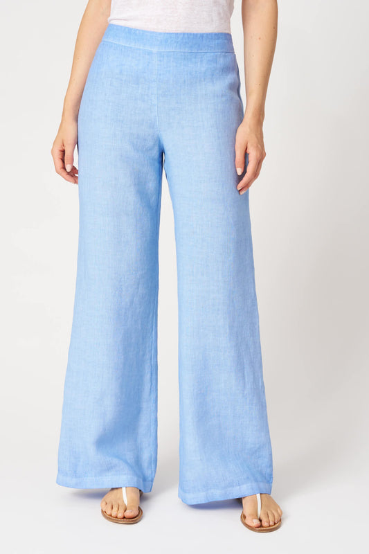 120 Lino Sky Blue Wide Leg Linen Trousers
