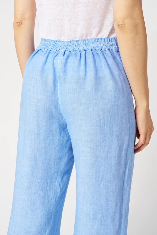 120 Lino Sky Blue Wide Leg Linen Trousers
