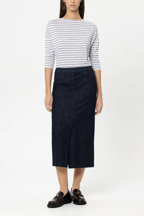 Luisa cerano Blue Striped T- Shirt with Ribbed Detail