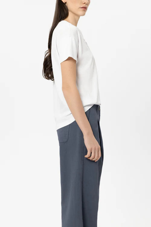 Luisa Cerano White T-Shirt with Floral Eyelet Embroidery