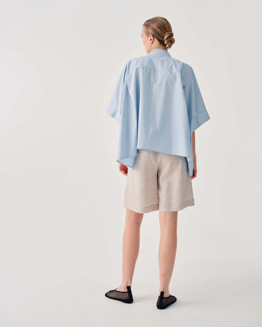 Beatrice b Light Blue Relaxed Fit Shirt with Wavy Decorative Beading