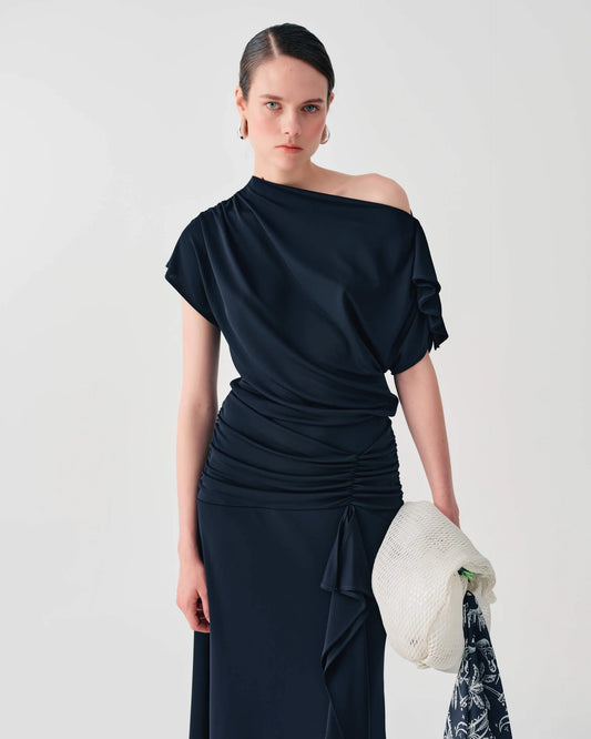 Beatrice B Black Off Shoulder Top with Gathered Details