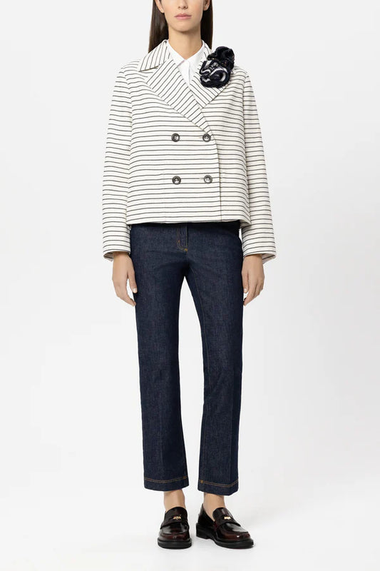 Luisa Cerano Striped Double Breasted Caban Jacket