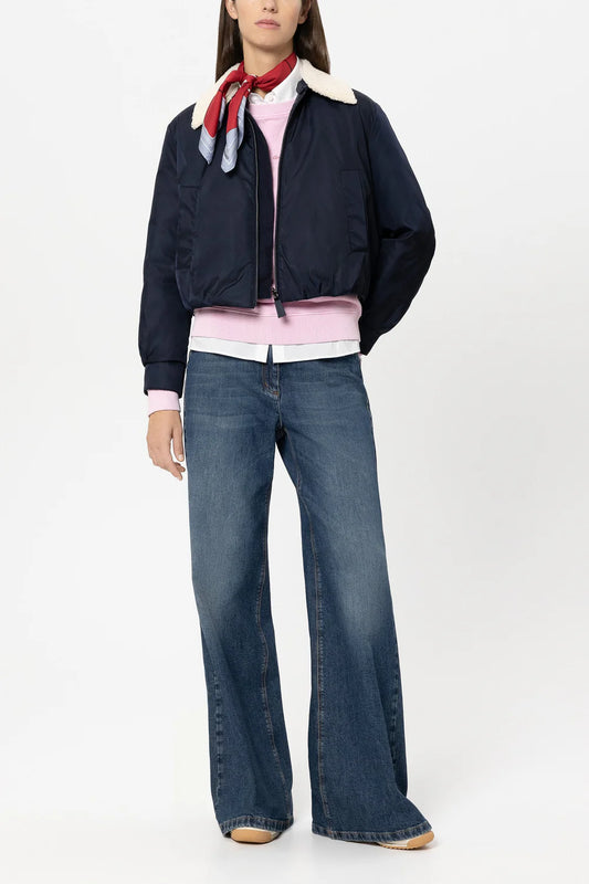 Luisa Cerano Navy Reversible Down Jacket with Faux Fur Collar