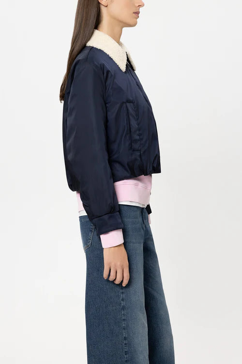 Luisa Cerano Navy Reversible Down Jacket with Faux Fur Collar