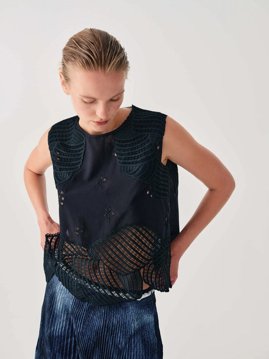 Beatrice b Black Sleeveless Embroidered Top