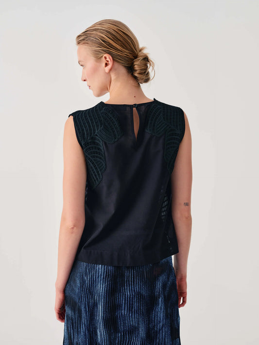 Beatrice b Black Sleeveless Embroidered Top