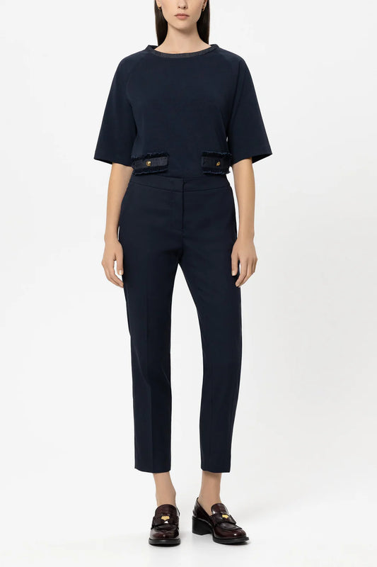 Luisa Cerano Navy Slim Tailored Gaberdine Trousers