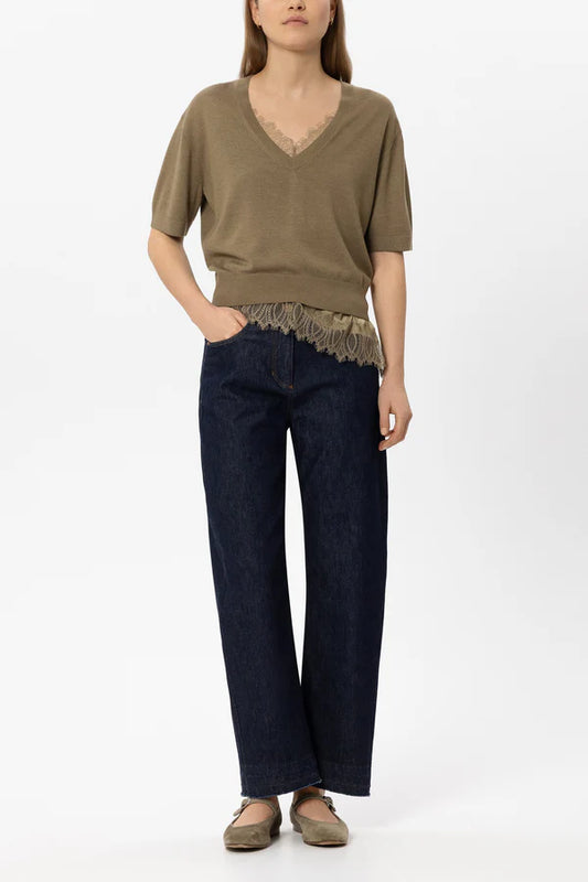 Luisa Cerano Dark Blue Authentic Denim Barrel-Leg Jeans