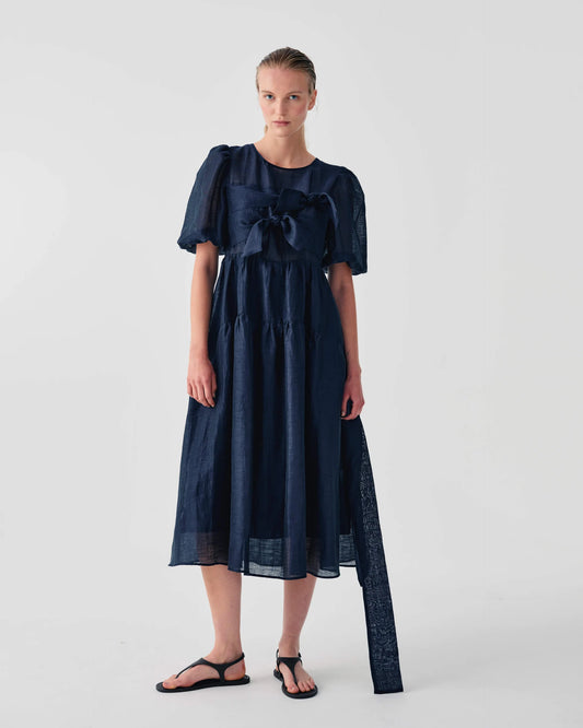 Beatrice b Blue Midi Organza Dress with Bow