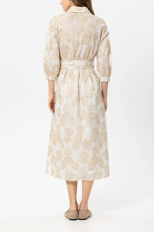 Luisa Cerano Gold Embroidery Midi 3/4 Sleeve Shirt dress