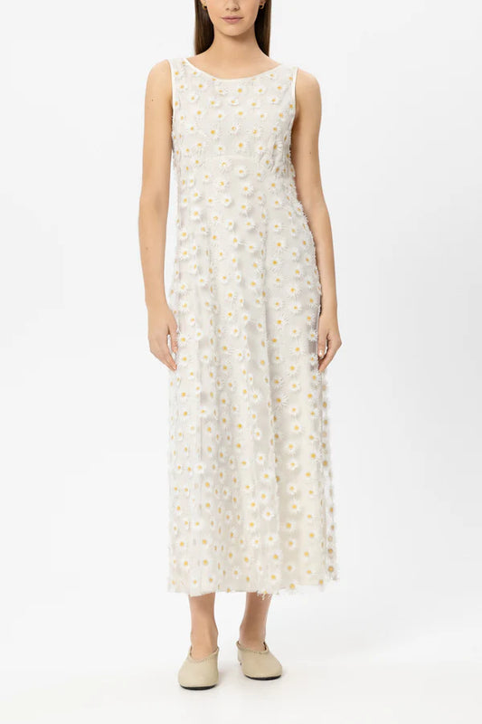 Luisa Cerano Ivory Sleeveless Maxi Dress with Daisy Flowers