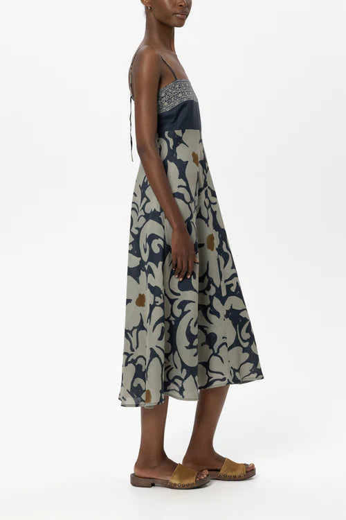 Luisa Cerano Strappy Ramie Dress with Flower Print