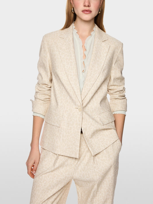 Marc Cain Ecru Leopard Print Straight Cut Single Breasted Jacket