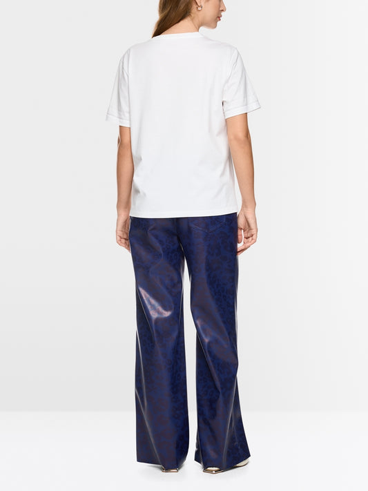 Marc Cain White Short Sleeve Cotton T-Shirt with Leopard Print