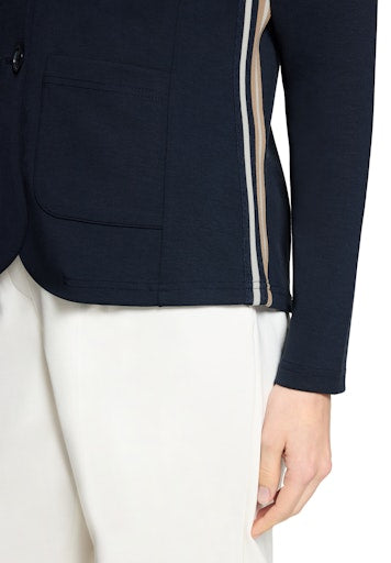 Betty Barclay Dark Blue Fitted Jersey Jacket with Lapel Collar, Patch Pockets