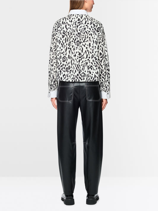 Marc Cain Sports White/Black Cotton Blouse with Leopard Print
