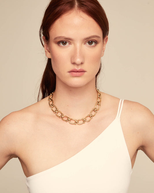 Uno de 50 Gold Short Link Chain Necklace COL1898