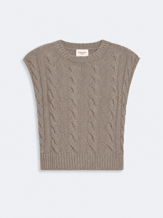 Max Mara Weekend Hazelnut Cable Knit Wool Yarn Tank Top