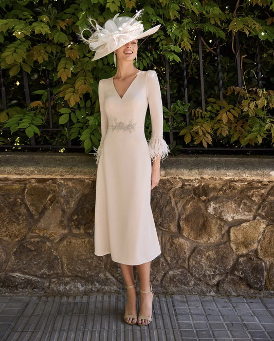 Couture Club Oatmeal Coloured A-Line 3/4 Sleeves Midi Dress