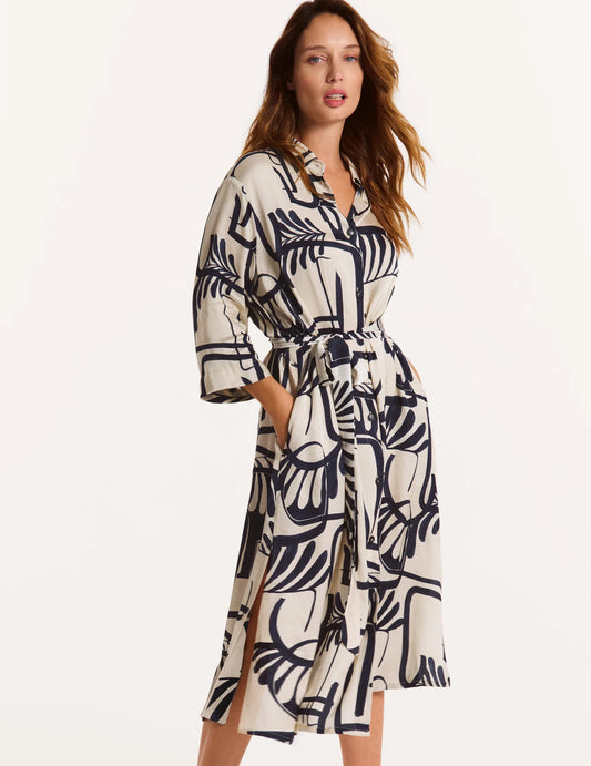 Faber Black & Ivory Graphic Art Print Shirt Dress