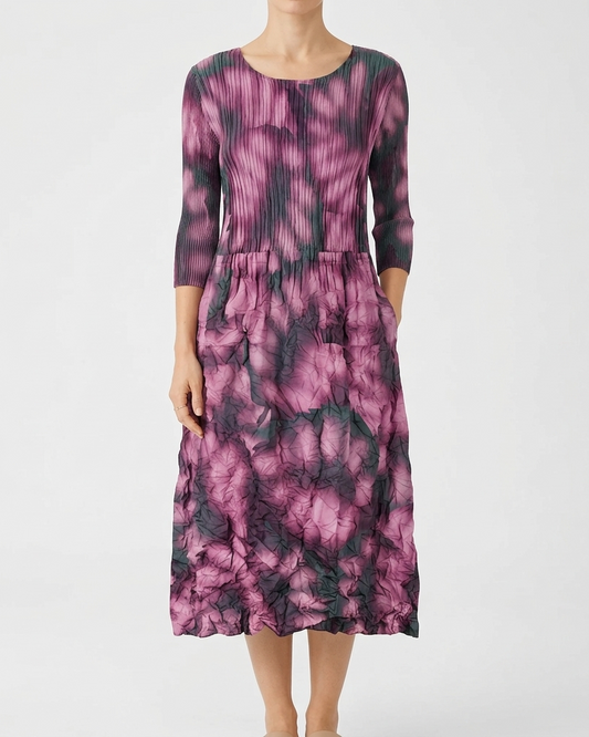 Alquema purple 3/4 sleeve smash pocket dress