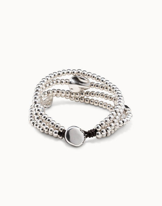Uno de 50 Silver Three strand leather beaded bracelet PUL0854MTL