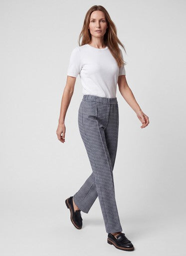 Rabe Marine Dogtooth Straight Leg Trousers with Elasticated Waistband