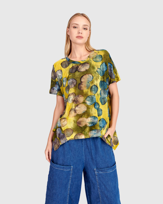 Alembika Green Print Loose Fit Top with Circle Detail