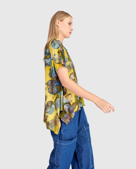 Alembika Green Print Loose Fit Top with Circle Detail
