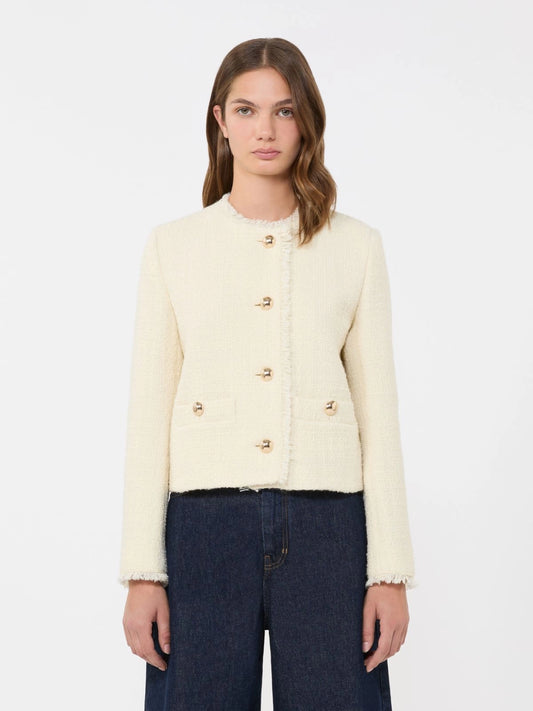 Max Mara Weekend Ecru Wool Blend Crew Neck Jacket