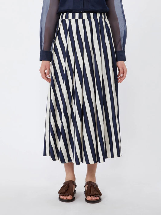 Max Mara Weekend Navy Printed Poplin Pleated Skirt